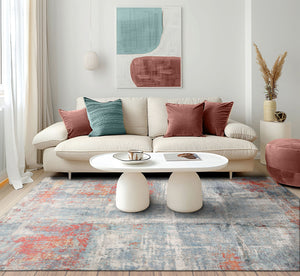 8x10 Ivory, Slate, Burnt Orange Color Hand Knotted Sherpa Wool and Silk Modern Oriental Rug