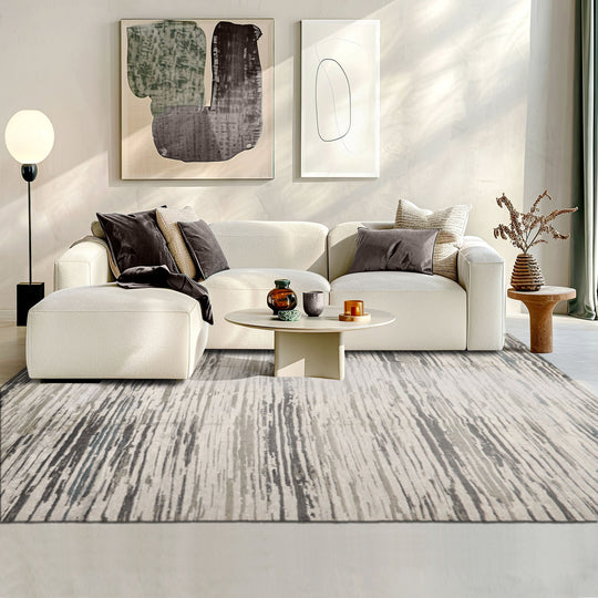 loomBloom 9x12 Ivory, Gray Hand Knotted Tibetan Sherpa Modern Abstract Wool and Silk Oriental Area Rug