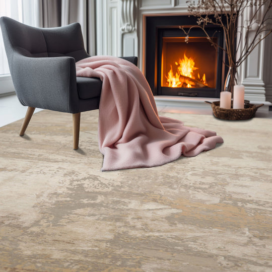 loomBloom 9x12 Beige, Tan Hand Knotted Tibetan Sherpa Modern Abstract Wool and Silk Oriental Area Rug