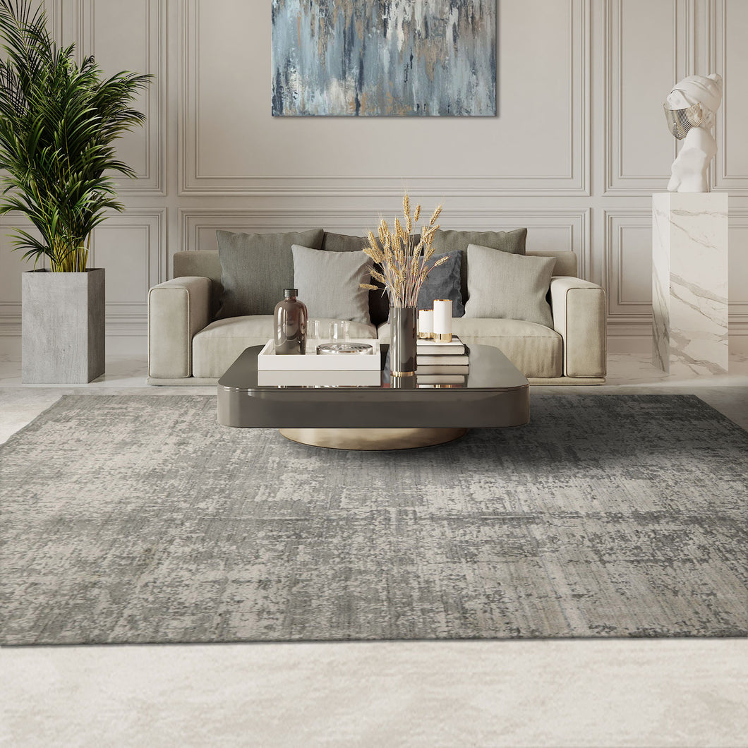 8x10 Tone on Tone Gray, , Color Hand Loomed Sherpa Wool and Silk Modern Oriental Rug
