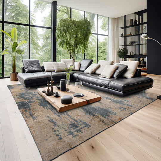 loomBloom 8x10 Beige, Tan Hand Loomed Tibetan Sherpa Modern Abstract Wool and Silk Oriental Area Rug