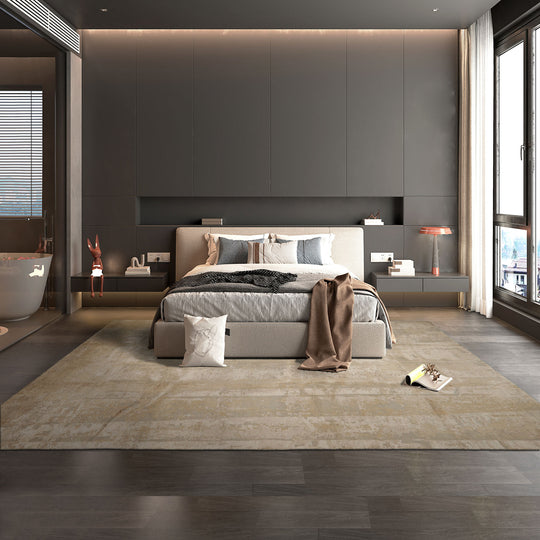 loomBloom 10x14 Beige, Gray Hand Knotted Tibetan Sherpa Modern Abstract Wool and Silk Oriental Area Rug