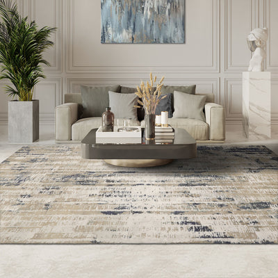 8x10 Beige, Gray, Ivory Color Hand Knotted Sherpa Wool and Silk Contemporary Oriental Rug