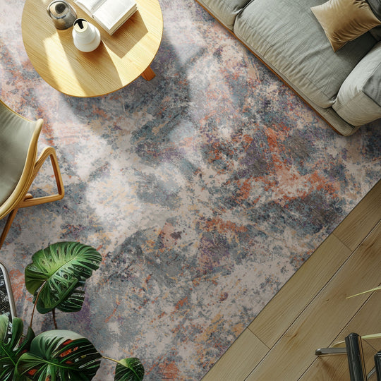 loomBloom 8x10 Beige, Slate Hand Knotted Tibetan Sherpa Modern Abstract Wool and Silk Oriental Area Rug