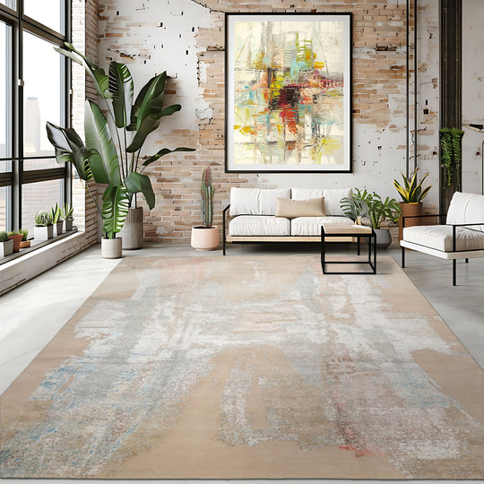 loomBloom 9x12 Ivory, Sea Foam Hand Knotted Tibetan Sherpa Contemporary Abstract Wool and Silk Oriental Area Rug