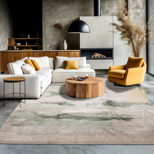 loomBloom 8x10 Taupe, Beige Hand Knotted Tibetan Sherpa Modern Abstract Wool and Silk Oriental Area Rug