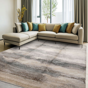 8x10 Beige, Gray, Tan Color Hand Knotted Sherpa Wool and Silk Modern Oriental Rug