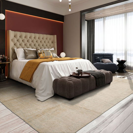 loomBloom 8x10 Beige, Gray Hand Loomed Tibetan Sherpa Modern Abstract Wool and Silk Oriental Area Rug