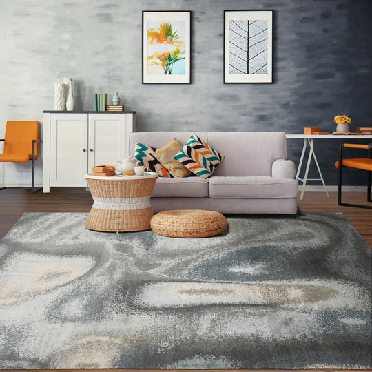 loomBloom 6x9 Gray, Beige Hand Knotted Tibetan Sherpa Modern Abstract Wool and Silk Oriental Area Rug