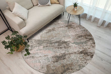 Round Ivory, Gray, Sea Form Color Hand Knotted Sherpa Wool and Silk Modern Oriental Rug