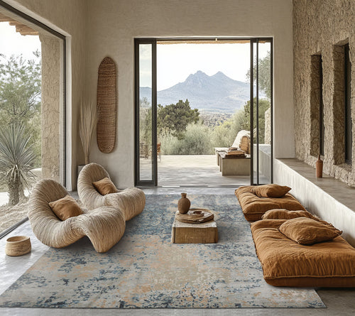 9x12 Gray, Blue, Beige Color Hand Knotted Sherpa Wool and Silk Modern Oriental Rug