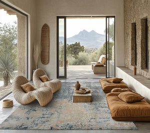 9x12 Gray, Blue, Beige Color Hand Knotted Sherpa Wool and Silk Modern Oriental Rug