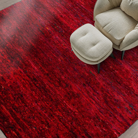 loomBloom 4'x5'9" Red Hand Knotted Gabbeh Contemporary Boho Silk Oriental Area Rug