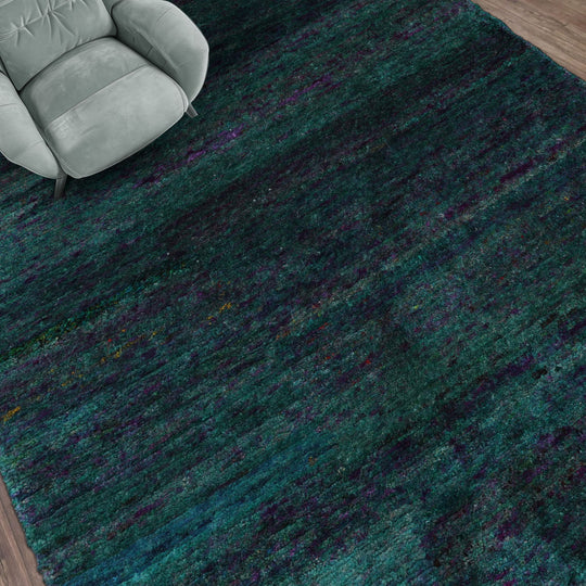 loomBloom 3'9''x5'10" Turquoise Hand Knotted Gabbeh Contemporary Boho Silk Oriental Area Rug