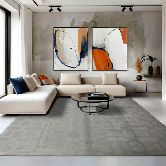 loomBloom 9'x11'10" Tone on Tone Gray Hand Knotted Ribbed Modern Geometric Bamboo Silk Oriental Area Rug