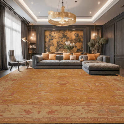 10x14 Gold, Rust, Beige Color Hand Knotted All-Over Wool Traditional Oriental Rug