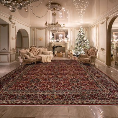 10x14 Red, Midnight Blue, Ivory Color Hand Knotted Pictorial Wool Traditional Oriental Rug