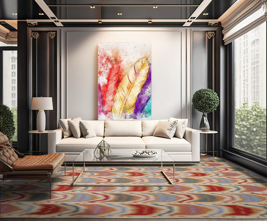 loomBloom 9'11''x13'7" Ivory Hand Woven Flatweave Contemporary Ikat Wool Oriental Area Rug