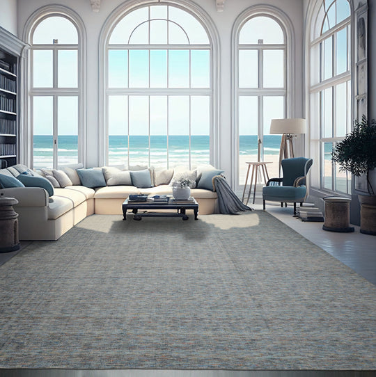 loomBloom 12'x14'10" Blue Hand Knotted Ribbed Contemporary Oushak Wool Oriental Area Rug