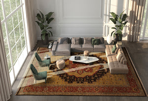 10x14 Gold, Rust, Chocolate Color Hand Knotted Peshawar Wool Traditional Oriental Rug