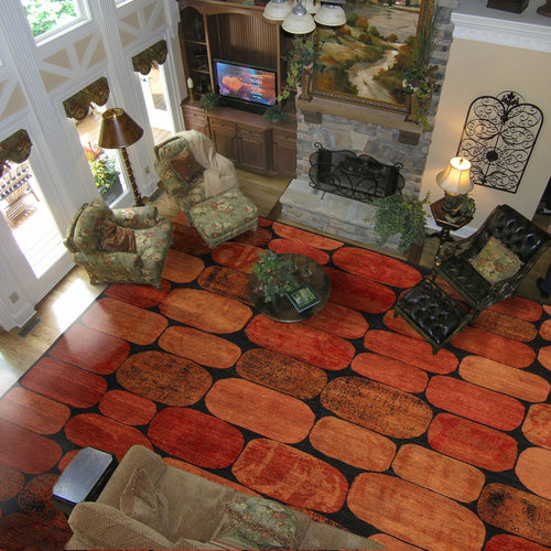 10x14 Black, Rust, Caramel Color Machine Made  Wool Contemporary Oriental Rug
