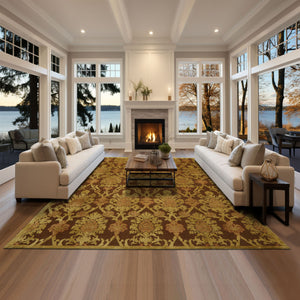 8x10 Brown, Gold, Rust Color Hand Knotted Tibetan  Wool and Silk Transitional Oriental Rug