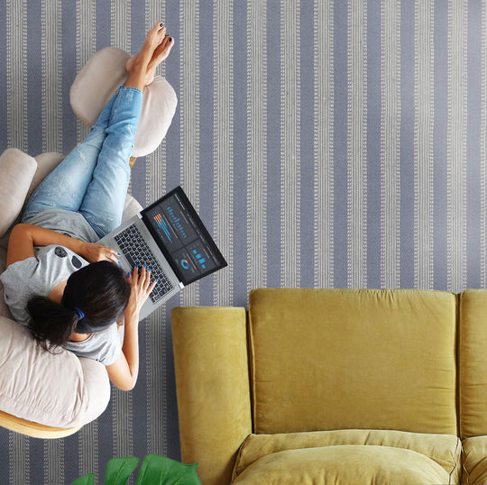 LoomBloom Multi Size Denim Hand Loomed Flatweave Modern Stripes Wool Oriental Area Rug