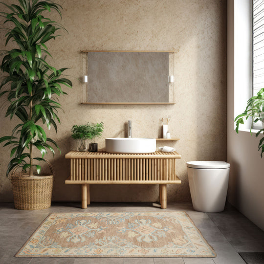 LoomBloom 3x5 Ivory Hand Knotted Turkish Arts & Crafts/Mission Oushak Wool Oriental Area Rug