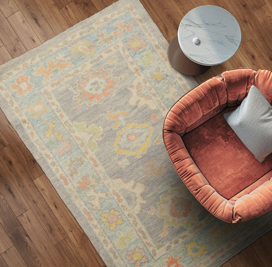 LoomBloom 3x5 Aubergine Hand Knotted Turkish Arts & Crafts/Mission Oushak Wool Oriental Area Rug