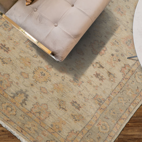 LoomBloom 3x5 Beige Hand Knotted Turkish Arts & Crafts/Mission Oushak Wool Oriental Area Rug