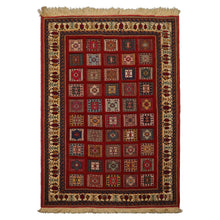 4x6 Rust, Ivory, Blue Color Hand Knotted Shiraz Wool Traditional Oriental Rug