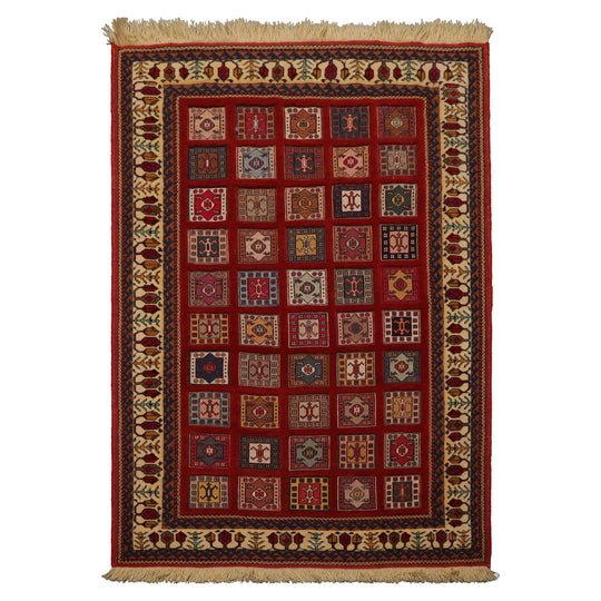 4'4''x6'3" Rust Hand Knotted Shiraz Traditional Panel Wool Oriental Area Rug