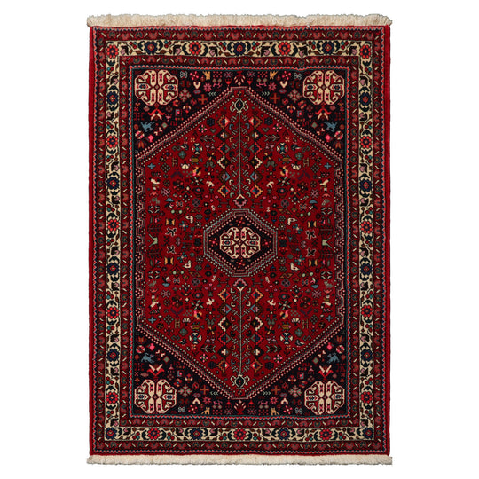 3'7''x5'2" Red Hand Knotted Abadeh Traditional Pole 200 KPSI Wool & Silk Oriental Area Rug