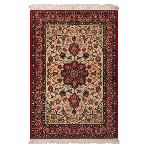 3x5 Beige, Red, Blue Color Hand Knotted Espahan Wool Traditional Oriental Rug