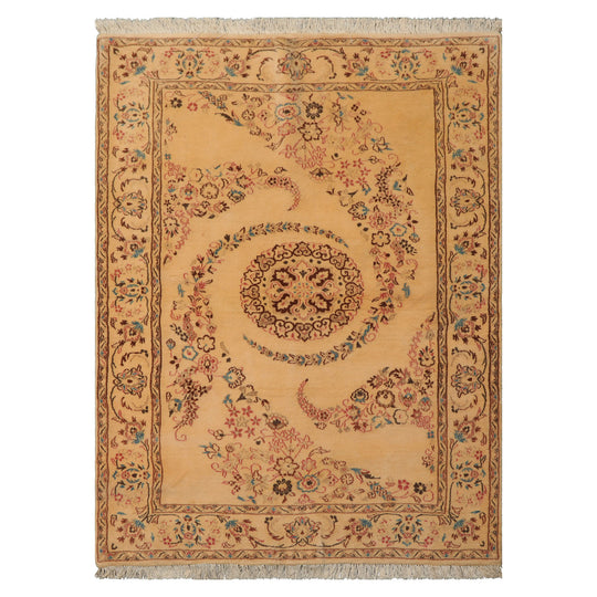 3'5''x4'10" Beige Hand Knotted Nain Traditional Wool Oriental Area Rug