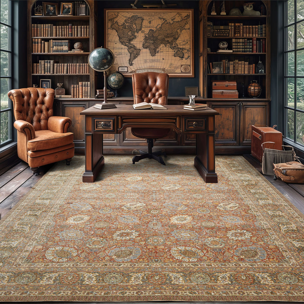 Multi Size Rust Ivory Aqua Color Machine Made Persian Polypropylene Traditional Oriental Rug