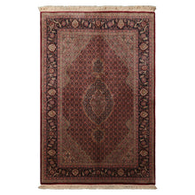 4x6 Red, Navy, Green Color Hand Knotted Tabriz Wool & Silk Traditional Oriental Rug