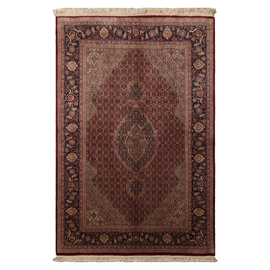 4'1''x6'3" Red Hand Knotted Tabriz Traditional Medallion Wool & Silk Oriental Area Rug