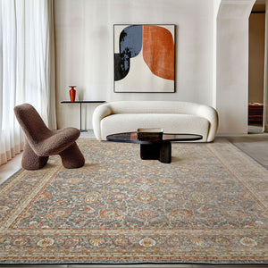 Multi Size Slate Rust Aqua Color Machine Made Persian Polypropylene Traditional Oriental Rug