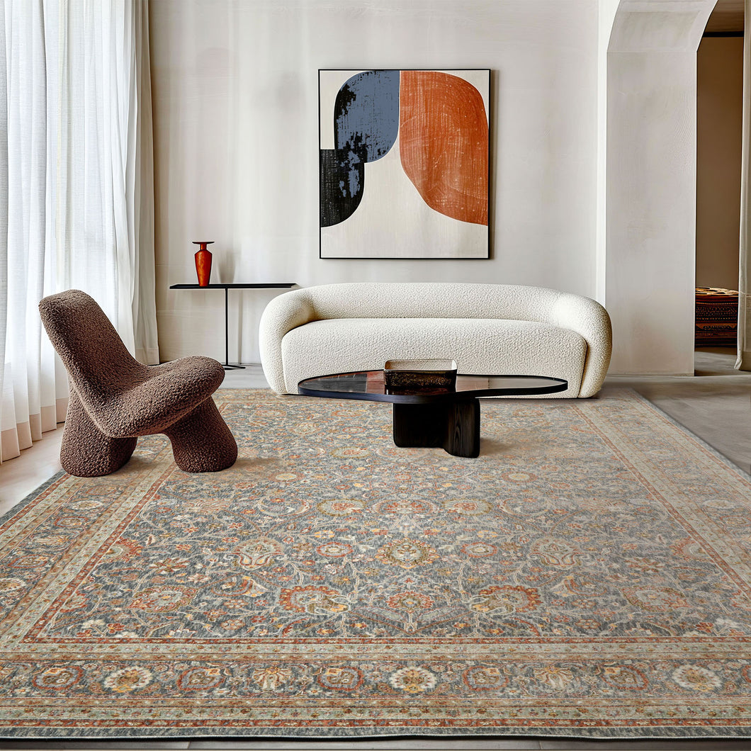 Multi Size Slate Rust Aqua Color Machine Made Persian Polypropylene Traditional Oriental Rug