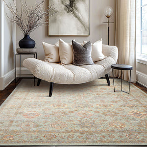 Multi Size Aqua Rust Ivory Color Machine Made Persian Polypropylene Traditional Oriental Rug