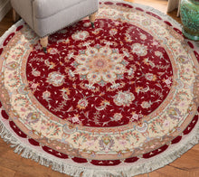 5'0''x5'0" Red Hand Knotted Tabriz Round Traditional Medallion 350 KPSI Wool& Silk Oriental Area Rug