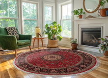 6'4''x6'4'' Round Hand Knotted Wool & Silk Red Tabriz Round Traditional Rug