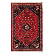 2x4 Red, Navy, Ivory Color Hand Knotted Abadeh Wool Traditional Oriental Rug