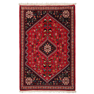 2x4 Red, Navy, Ivory Color Hand Knotted Abadeh Wool Traditional Oriental Rug