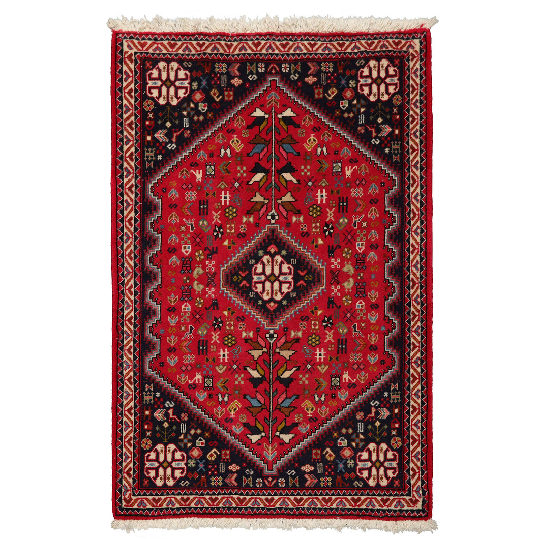 2x4 Red, Navy, Ivory Color Hand Knotted Abadeh Wool Traditional Oriental Rug