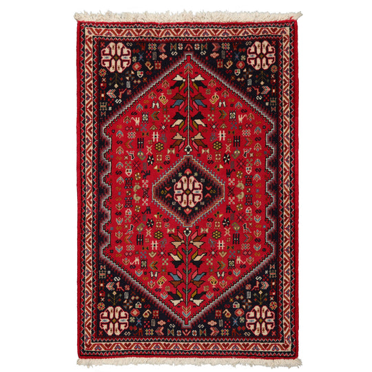 2'7''x4 Hand Knotted Wool Red Abadeh Traditional Rug