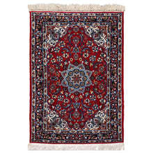 2x3 Red, Navy, Ivory Color Hand Knotted Isfahan Wool & Silk Traditional Oriental Rug