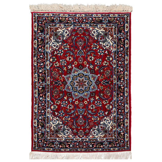 2'3''x3'5'' Hand Knotted Wool & Silk Red Isfahan Traditional 500 KPSI Rug