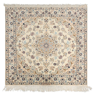 3x5 Ivory, Blue, Peach Color Hand Knotted Nain Wool & Silk Traditional Oriental Rug